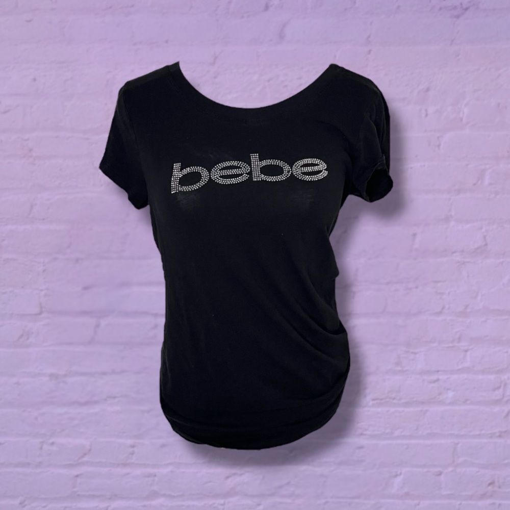 Bebe Black T-Shirt with Rhinestone Logo
